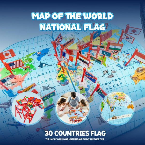 Wooden World Map with 36 Flags – Educational Geography Puzzle for Kids