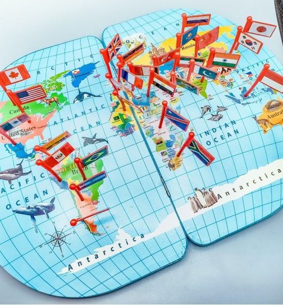 Wooden World Map with 36 Flags – Educational Geography Puzzle for Kids