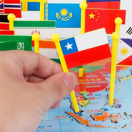 Wooden World Map with 36 Flags – Educational Geography Puzzle for Kids