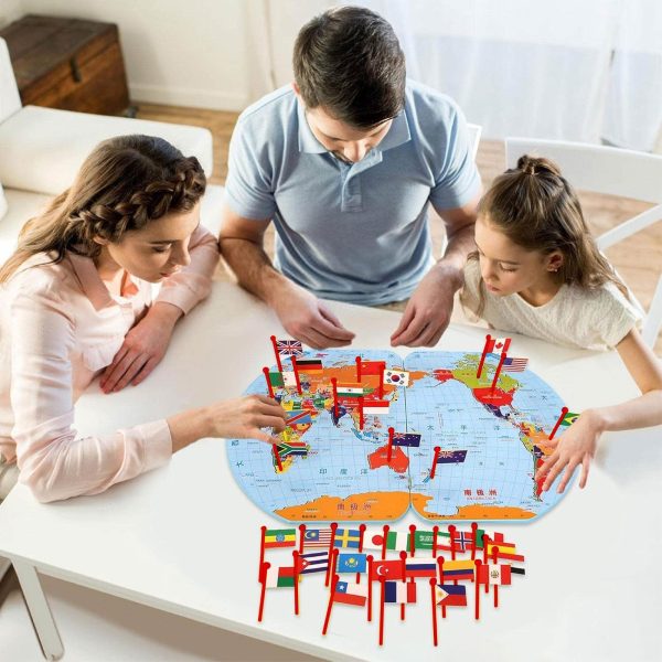 Wooden World Map with 36 Flags – Educational Geography Puzzle for Kids