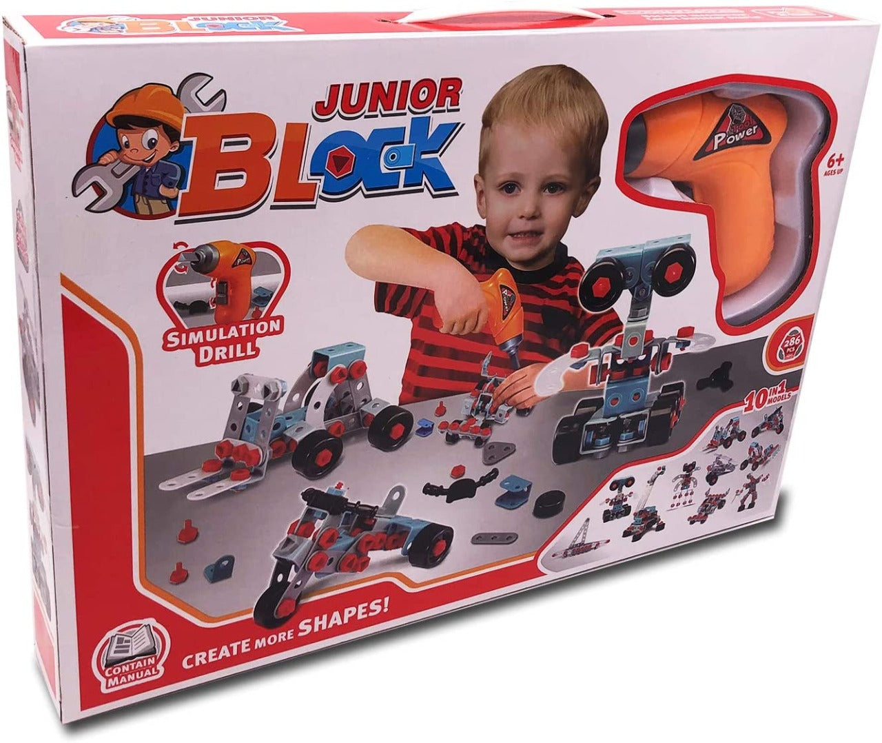 Junior Building Blocks Set with Simulation Drill-286 pcs