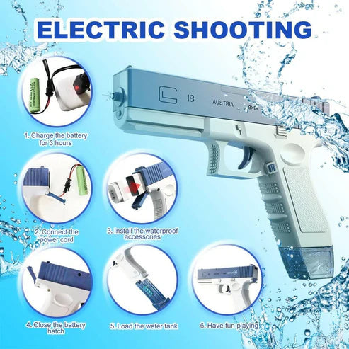Glock Automatic Rechargeable Dual Tank Water Gun | Electric Water Blaster for Kids