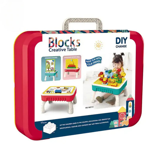 2-in-1 Building Blocks Table & Drawing Board for Kids – Creative Play Station
